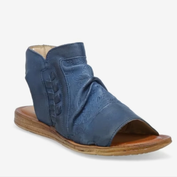 Miz Mooz Shoes - Miz Mooz NYC Women's Flaire Blue Leather Wide Width Sandals
